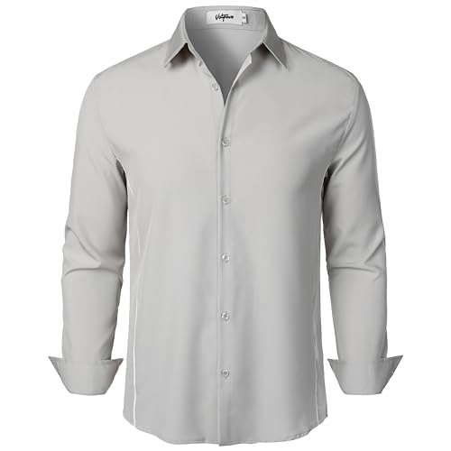 VATPAVE Herren Hemd Stretch Business Formal Hemden Langarm Slim Fit Anzug Hemd Hochzeit Prom Hemden Klein Hellgrau von VATPAVE