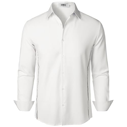 VATPAVE Herren Hemd Stretch Business Formal Hemden Langarm Slim Fit Anzug Hemd Hochzeit Prom Hemden Klein Weiß von VATPAVE