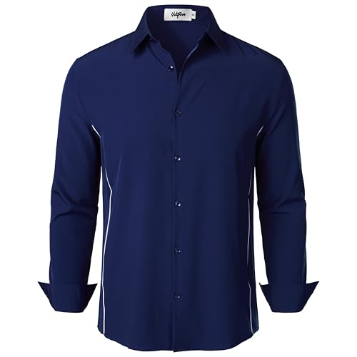 VATPAVE Herren Hemd Stretch Business Formal Hemden Langarm Slim Fit Anzug Hemd Hochzeit Prom Hemden Mittel Marineblau von VATPAVE