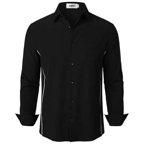 VATPAVE Herren Hemd Stretch Business Formal Hemden Langarm Slim Fit Anzug Hemd Hochzeit Prom Hemden Mittel Schwarz von VATPAVE