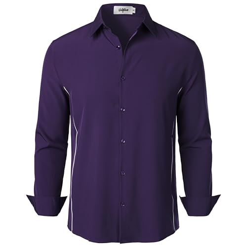 VATPAVE Herren Hemd Stretch Business Formal Hemden Langarm Slim Fit Anzug Hemd Hochzeit Prom Hemden X-Large Dunkel Lila von VATPAVE