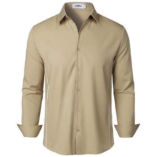 VATPAVE Herren Hemd Stretch Business Formal Hemden Langarm Slim Fit Anzug Hemd Hochzeit Prom Hemden X-Large Khaki von VATPAVE