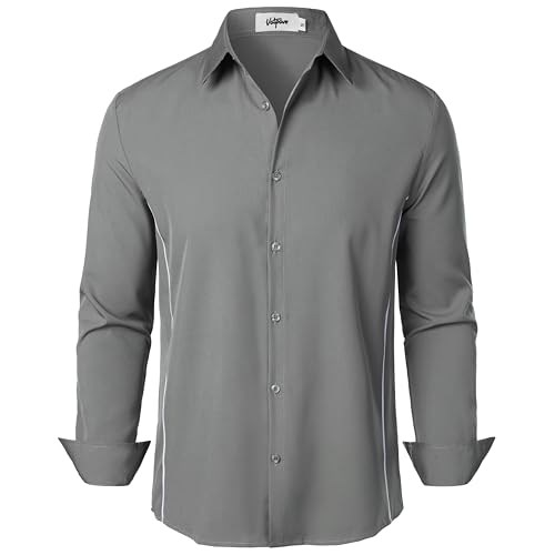 VATPAVE Herren Hemd Stretch Business Formal Hemden Langarm Slim Fit Anzug Hemd Hochzeit Prom Hemden XX-Large Grau von VATPAVE