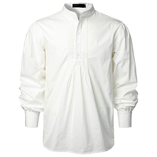 VATPAVE Herren Henley Piratenhemden Gothic Viktorianische Langarm Kleiderhemden Cosplay Kostüm Tops Klein Off-Weiß von VATPAVE