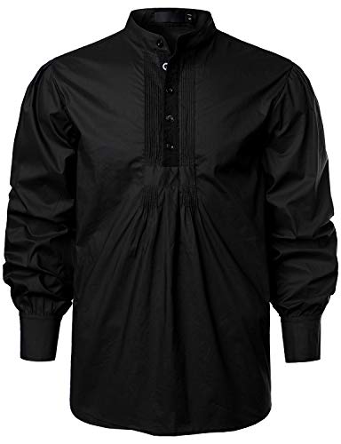 VATPAVE Herren Henley Piratenhemden Gothic Viktorianische Langarm Kleiderhemden Cosplay Kostüm Tops Mittel Dunkles Schwarz von VATPAVE
