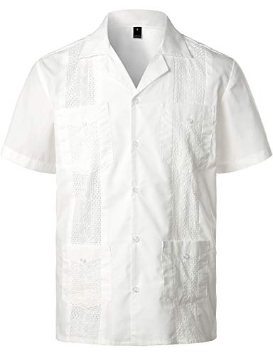 VATPAVE Herren Sommer Hemd Männer Freizeithemden Guayabera Kurzarmhemd Lagerhalsband Freizeit Strandhemd Festival X-Large Weiß von VATPAVE