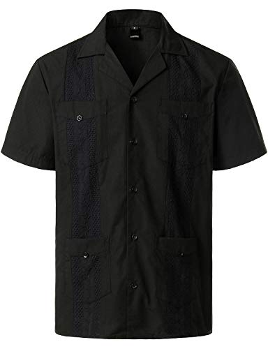 VATPAVE Herren Sommer Hemd Männer Freizeithemden Guayabera Kurzarmhemd Lagerhalsband Freizeit Strandhemd sommerhemd 3X-Large Schwarz von VATPAVE