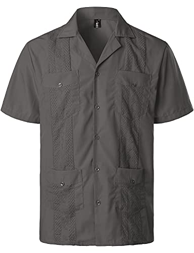 VATPAVE Herren Sommer Hemd Männer Freizeithemden Guayabera Kurzarmhemd Lagerhalsband Freizeit Strandhemd Club XX-Large Dunkel Grau von VATPAVE