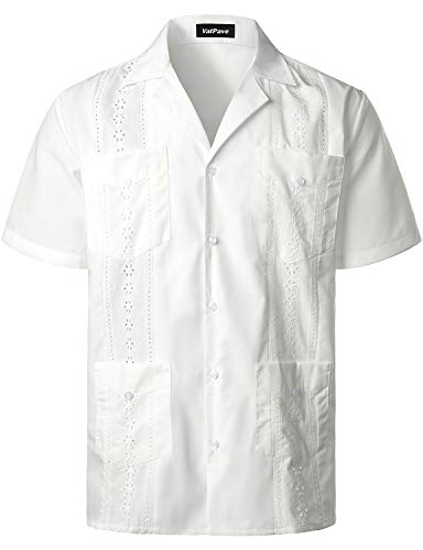 VATPAVE Herren Sommer Hemd Männer Freizeithemden Guayabera Kurzarmhemd Lagerhalsband Freizeit Strandhemd Club XX-Large Gänseblümchen von VATPAVE