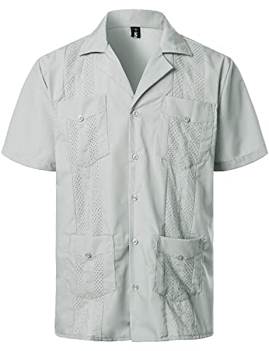 VATPAVE Herren Sommer Hemd Männer Freizeithemden Guayabera Kurzarmhemd Lagerhalsband Freizeit Strandhemd Festival X-Large Hell Grau von VATPAVE
