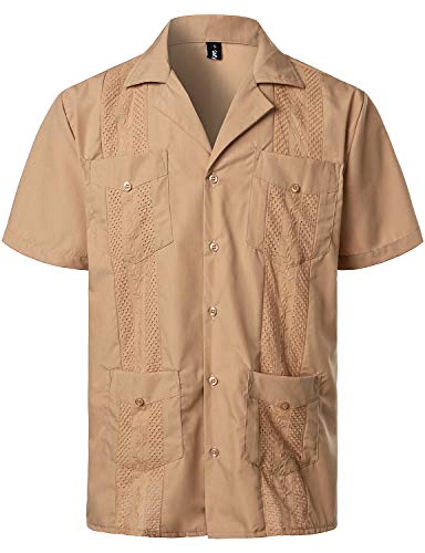 VATPAVE Herren Sommer Hemd Männer Freizeithemden Guayabera Kurzarmhemd Lagerhalsband Freizeit Strandhemd Regular Fit 4X-Large Braun von VATPAVE