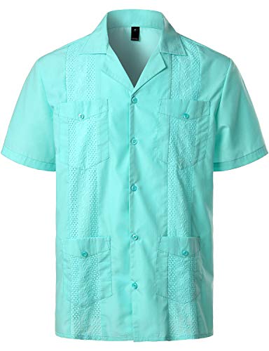 VATPAVE Herren Sommer Hemd Männer Freizeithemden Guayabera Kurzarmhemd Lagerhalsband Freizeit Strandhemd Regular Fit 4X-Large Grün von VATPAVE