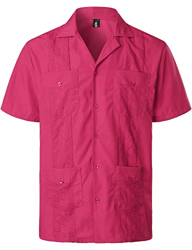 VATPAVE Herren Sommer Hemd Männer Freizeithemden Guayabera Kurzarmhemd Lagerhalsband Freizeit Strandhemd Regular Fit 4X-Large Rosenrot von VATPAVE