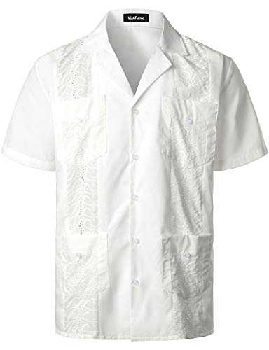 VATPAVE Herren Sommer Hemd Männer Freizeithemden Guayabera Kurzarmhemd Lagerhalsband Freizeit Strandhemd Stickerei Groß Paisley von VATPAVE