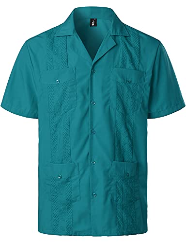 VATPAVE Herren Sommer Hemd Männer Freizeithemden Guayabera Kurzarmhemd Lagerhalsband Freizeit Strandhemd sommerhemd 3X-Large Dunkel Blau von VATPAVE