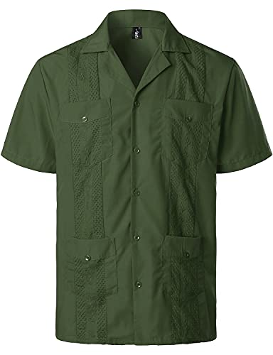 VATPAVE Herren Sommer Hemd Männer Freizeithemden Guayabera Kurzarmhemd Lagerhalsband Freizeit Strandhemd sommerhemd 3X-Large Military Grün von VATPAVE