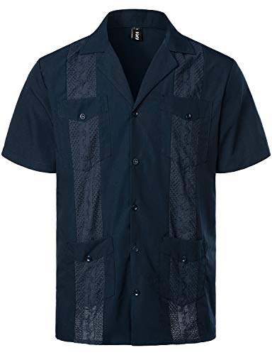 VATPAVE Herren Sommer Hemd Männer Freizeithemden Guayabera Kurzarmhemd Lagerhalsband Freizeit Strandhemd sommerhemd 3X-Large Marine von VATPAVE