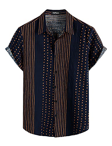 VATPAVE Herren Sommer Tropische Hemden Kurzarm Aloha Hawaii Hemden Mittel Marineblau gestreift von VATPAVE