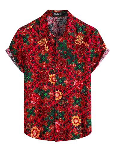 VATPAVE Herren Sommer Tropische Hemden Kurzarm Aloha Hawaii Hemden Klein Rot von VATPAVE