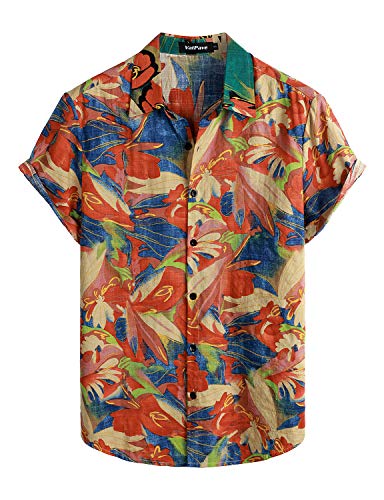 VATPAVE Herren Sommer Tropische Hemden Kurzarm Aloha Hawaii Hemden Mittel Rot Blau von VATPAVE
