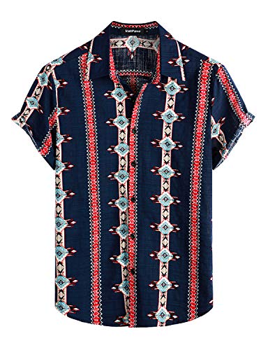 VATPAVE Herren Sommer Tropische Hemden Kurzarm Aloha Hawaii Hemden XX-Large Marineblau Rot von VATPAVE