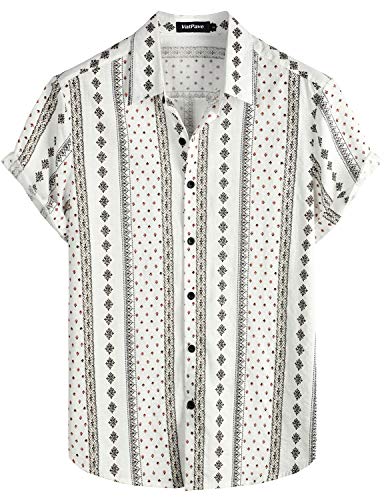 VATPAVE Herren Sommer Tropische Hemden Kurzarm Aloha Hawaii Hemden Klein Weiß Schwarz von VATPAVE