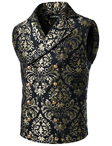 VATPAVE Herren Viktorianischen Doppelreiher Weste Gothic Steampunk Westen X-Large Schwarz von VATPAVE