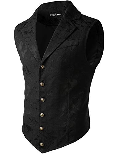 VATPAVE Herren Viktorianischer Anzug Weste Steampunk Gothic Weste X-Large Schwarz von VATPAVE