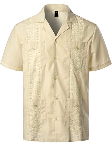 VATPAVE Herren Sommer Hemd Männer Freizeithemden Guayabera Kurzarmhemd Lagerhalsband Freizeit Strandhemd sommerhemd 3X-Large Khaki von VATPAVE