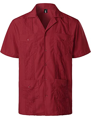 VATPAVE Herren Sommer Hemd Männer Freizeithemden Guayabera Kurzarmhemd Lagerhalsband Freizeit Strandhemd Club XX-Large Weinrot von VATPAVE