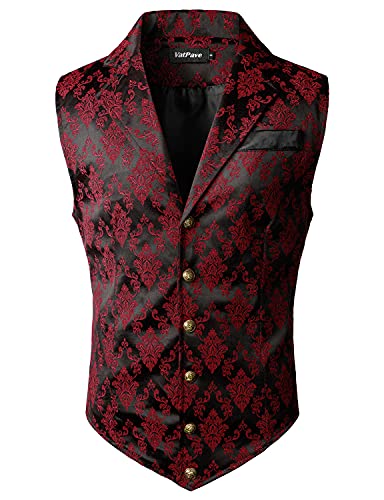 VATPAVE Herren Viktorianischer Anzug Weste Steampunk Gothic Weste X-Large Schwarz Rot von VATPAVE