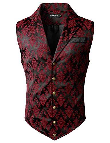 VATPAVE Herren Viktorianischer Anzug Weste Steampunk Gothic Weste XX-Large Schwarz Rot von VATPAVE