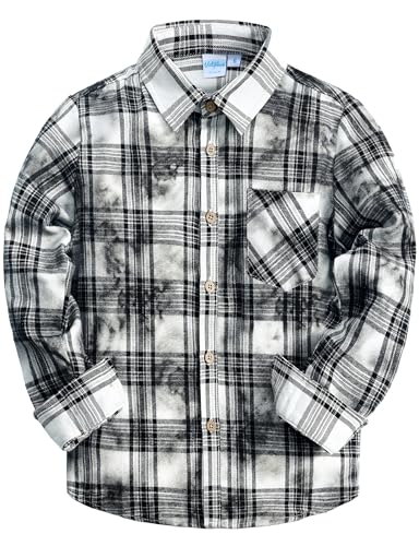 VATPAVE Jungen Baumwolle Flanell Button Down Hemd lässig Langarm Karierte Hemden 10 Weiß Schwarz von VATPAVE