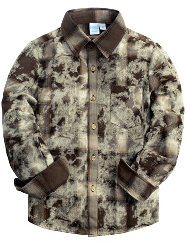 VATPAVE Jungen Baumwolle Flanell Button Down Hemd lässig Langarm Karierte Hemden 14 Kaffee von VATPAVE