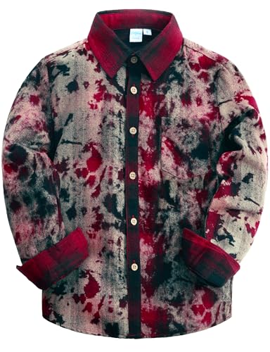 VATPAVE Jungen Baumwolle Flanell Button Down Hemd lässig Langarm Karierte Hemden 14 Rot von VATPAVE