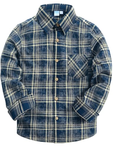 VATPAVE Jungen Baumwolle Flanell Button Down Hemd lässig Langarm Karierte Hemden 6 Marineblau von VATPAVE