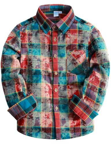 VATPAVE Jungen Baumwolle Flanell Button Down Hemd lässig Langarm Karierte Hemden 6 Mehrfarbig von VATPAVE