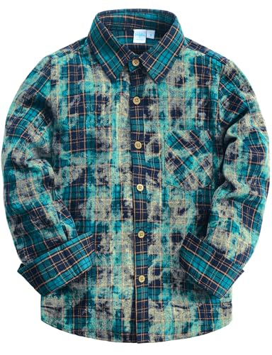 VATPAVE Jungen Baumwolle Flanell Button Down Hemd lässig Langarm Karierte Hemden 8 Königsblau von VATPAVE