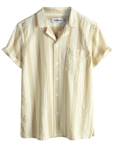 VATPAVE Jungen Freizeit Kurzarmhemd Kinder Hawaiihemd Guayabera Sommer Hemden mit Tasche 10 Beige Gelb Strand von VATPAVE