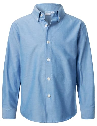 VATPAVE Jungen Kleiderhemden Langarm Knopfleiste Hemden Formelle Uniform Solid Oxford Hemd für Kinder 10 DenimBlau von VATPAVE