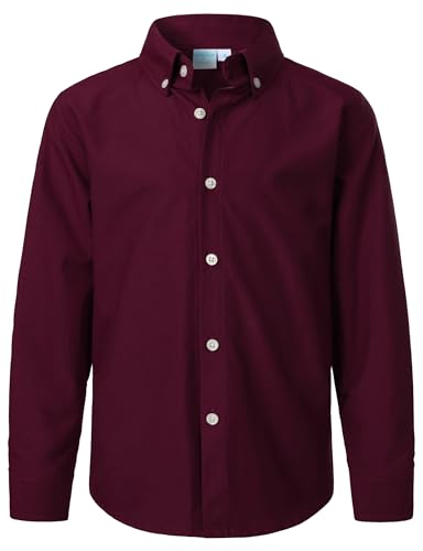 VATPAVE Jungen Kleiderhemden Langarm Knopfleiste Hemden Formelle Uniform Solid Oxford Hemd für Kinder 10 Weinrot von VATPAVE