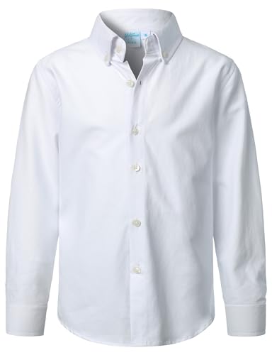 VATPAVE Jungen Kleiderhemden Langarm Knopfleiste Hemden Formelle Uniform Solid Oxford Hemd für Kinder 10 Weiß von VATPAVE
