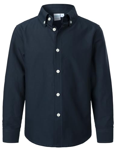 VATPAVE Jungen Kleiderhemden Langarm Knopfleiste Hemden Formelle Uniform Solid Oxford Hemd für Kinder 12 Marineblau von VATPAVE