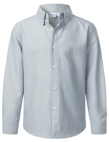 VATPAVE Jungen Kleiderhemden Langarm Knopfleiste Hemden Formelle Uniform Solid Oxford Hemd für Kinder 14 Dunkelgrau von VATPAVE