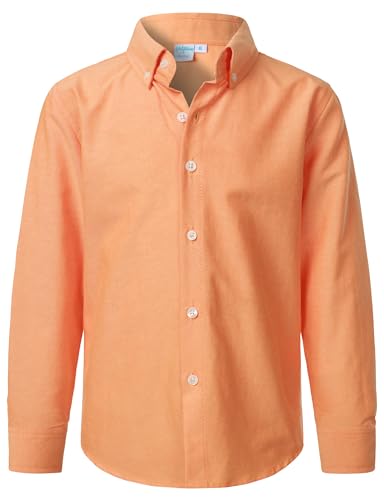 VATPAVE Jungen Kleiderhemden Langarm Knopfleiste Hemden Formelle Uniform Solid Oxford Hemd für Kinder 14 Orange von VATPAVE