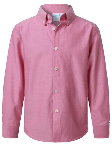 VATPAVE Jungen Kleiderhemden Langarm Knopfleiste Hemden Formelle Uniform Solid Oxford Hemd für Kinder 14 Rot von VATPAVE