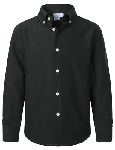 VATPAVE Jungen Kleiderhemden Langarm Knopfleiste Hemden Formelle Uniform Solid Oxford Hemd für Kinder 8 Schwarz von VATPAVE