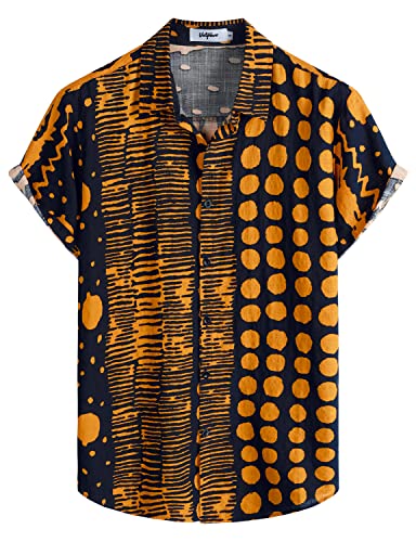 VATPAVE Herren Sommer Tropische Hemden Kurzarm Aloha Hawaii Hemden X-Large Orange Marine von VATPAVE