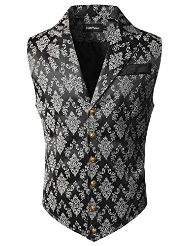 VATPAVE Herren Viktorianischer Anzug Weste Steampunk Gothic Weste XX-Large Schwarz Weiß von VATPAVE
