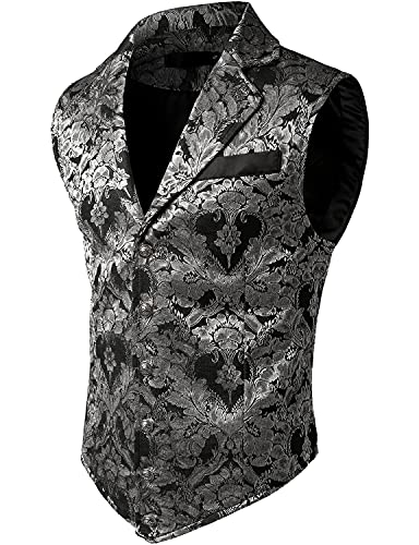 VATPAVE Herren Viktorianischer Anzug Weste Steampunk Gothic Weste XX-Large Silber von VATPAVE